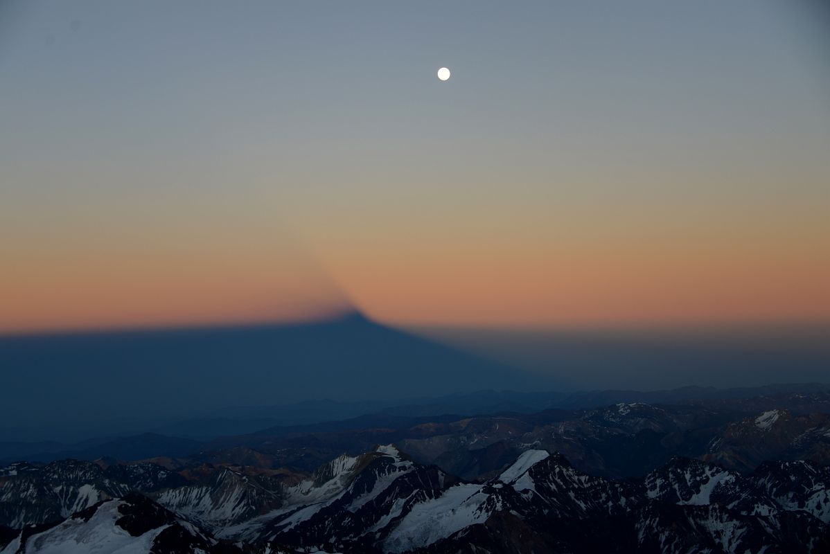 06 Moon Over The Shadow of Aconcagua And Cerro de los Horcones, Cerro Piloto, Alma Blanca Between Colera Camp 3 And Independencia At Sunrise On The Climb To Aconcagua Summit
